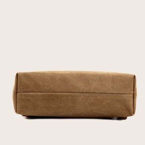 New Boho Canvas grey tan color block vegan leather mini backpack - Picture 4 of 11